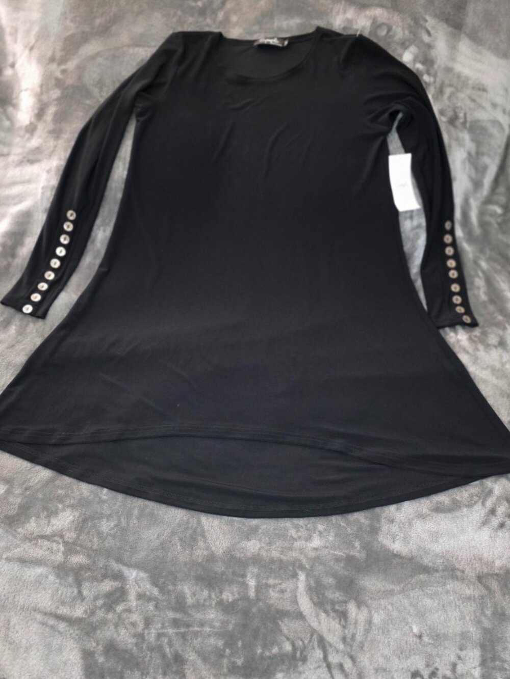 NWT Sympli Black Knit Stretch Button Accent Long Sleeve Women's Dress Size 6
